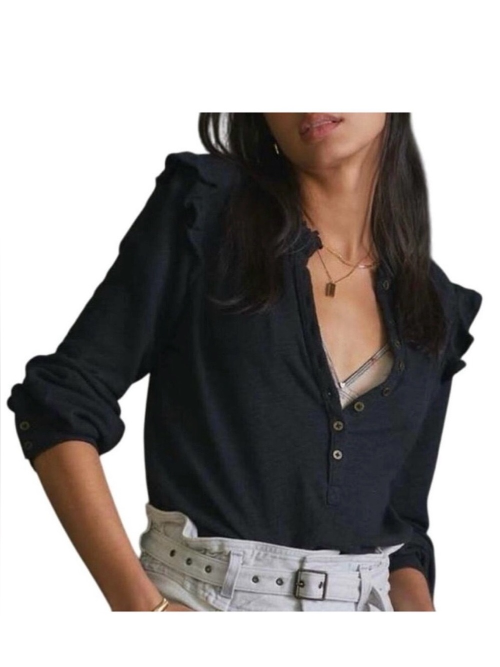 Pilcro Black Ruffled Blouse